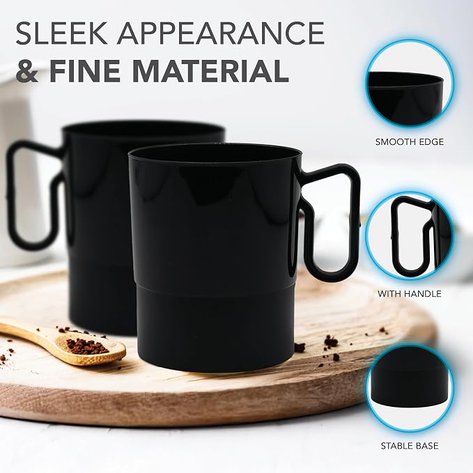 Party Essentials 8-Ounce Hard Plastic Coffee Cup/Tea Mug with Handle, 20-Count, Bistro Black (Pack of 6) - Image 6