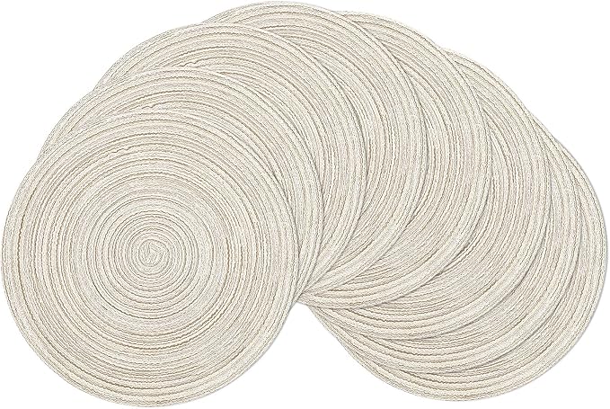 SHACOS Placemats Set of 8 Round Braided Place Mats 15 inch Washable Table Mats for Home Wedding Holiday Party (Ivory, 8) by SHACOS