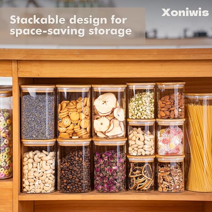 3-Pack 1.6Qt Square Glass Storage Jars with Bamboo Lids | Minimalist Kitchen Organizer,Pantry Storage Container,Food Storage Container,Scandinavian Style Storage,Nordic Style Storage - Image 5