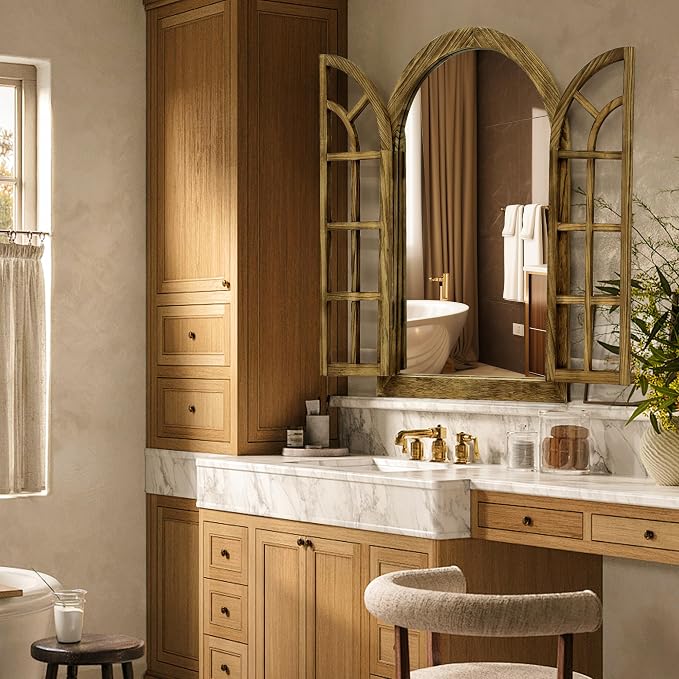 Window Mirrors for Wall Decor -Arched Wall Mirror Farmhouse Wall Decor Wood Frame Decorative Wall Mirrors Like Window for Bedroom, Living Room, Entrance, Dining Room - Image 3