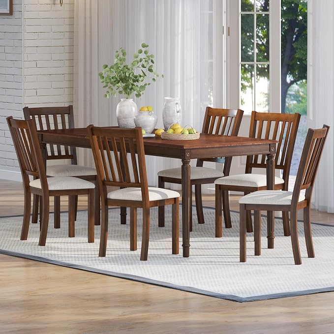 AMERLIFE 79" Solid Wood Farmhouse Dining Table with Roman Legs, Brown | Roman Conical Legs, Large Dining Surface, Solid Wood Tabletop, Family Gathering Furniture, Dark Brown Finish - Image 6