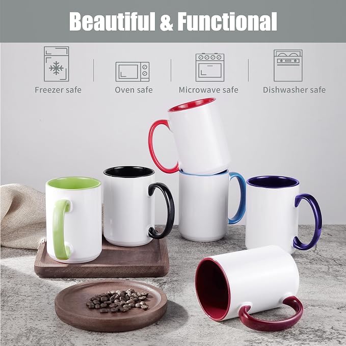 TANGLONG 12PC 15oz Sublimation coffee Mugswith Box -6 White and 6 Black | Ceramic Cup for for Coffee, Tea, Latte, Soup,Sublimation Blanks,Tazas Para Sublimar,Heat Sensitive Coffee Mugs,homemade gifts - Image 4