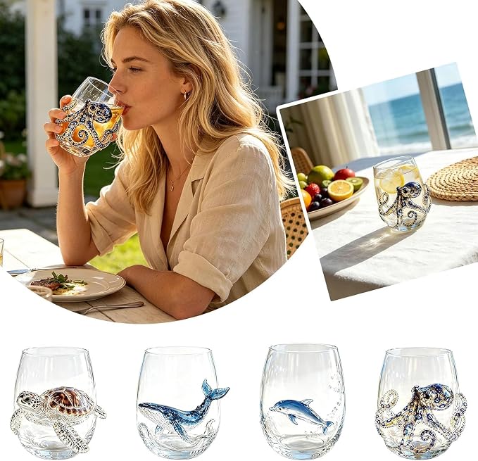 Artisan Blue Octopus Glassware Handmade 3D Ocean Decor Gift - Image 8