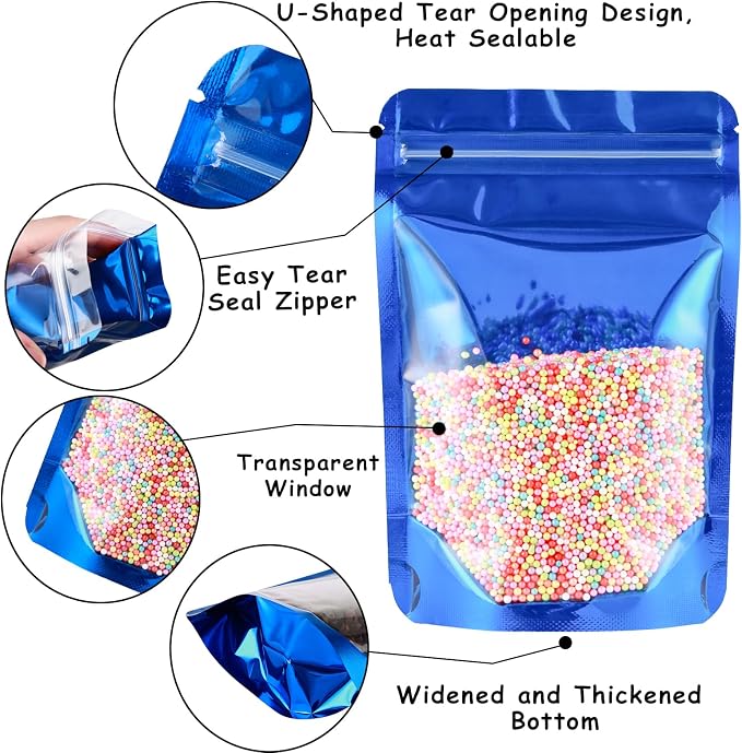 150 Pcs Mylar Bags for Food Storage, 5x8 Mylar Bag with Window Stand Up, Small Holographic Resealable Bags Smell Proof Bag Food Packaging for Small Business Freeze Dried Candy Jewelry Foil Packaging - Image 2
