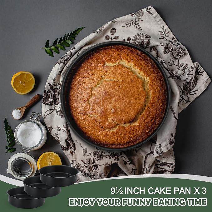E-far 9.5 Inch Cake Pan Set of 3, Nonstick Round Baking Layer Cake Pans, Stainless Steel Core & Non-Toxic Coating, 2 Inch Deep (Black) - Image 7