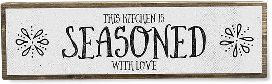 Kitchen Wood Signs (Medium - Wood And Metal, This Kitchen is Seasoned With Love) by ANVEVO