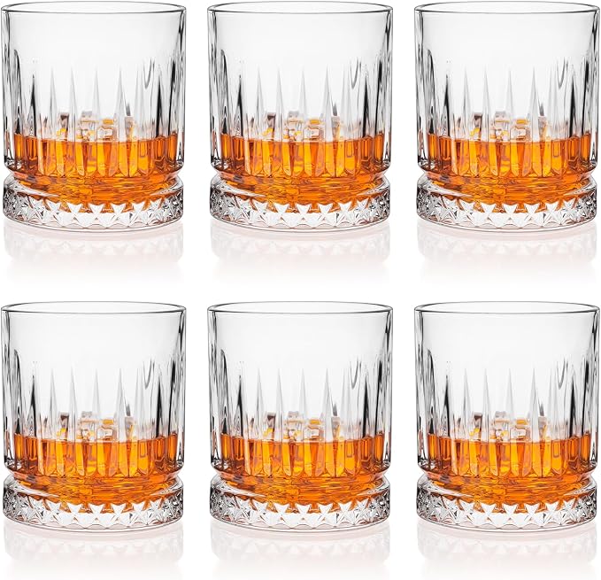 Whiskey Glasses Set of 6, 11oz Old Fashioned Cocktail Glasses, Lead-free Crystal Scotch Bourbon Glass, Whiskey Tumblers for Scotch Bourbon by Cambareign