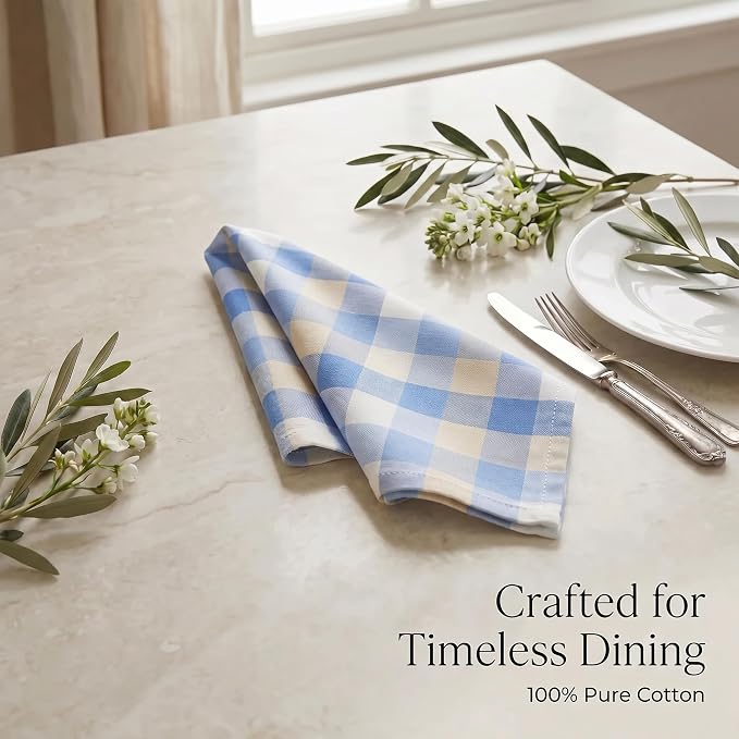Urban Villa Cloth Napkins Cotton 20x20 (Set of 12) Blue Sand Checks - Image 8
