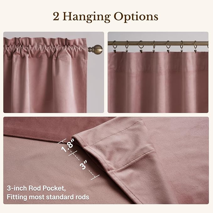 Wild Rose Velvet Valance Home Decor 52x18 Inch 1 Panel | Wavy Pink Window Treatment for Kitchen Windows, Soft Decorative Short Drape for Girls Room, Bathroom, Spring Decor - Image 4