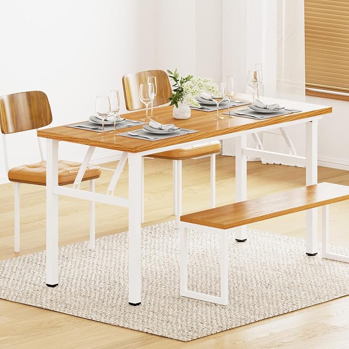 DlandHome 54.3 Inch Large Folding Computer Desk, Fully Assembled Teak White | Foldable Writing Table, Portable Activity Conference Table for Home Office, Wood Top Metal Frame, Collapsible Easy Storage - Image 4