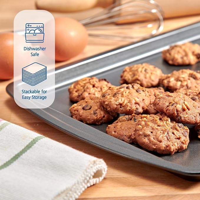 Set of 3 Gray Carbon Steel Nonstick Baking Cookie Sheet Pans, 9 x 13/10 x 15/11 x 17 Inch Multipurpose Oven Safe Bakeware Trays for Cookies, Pastries & Roasting - Image 5
