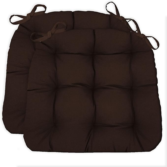 Barnett Home Decor Dining Chair Cushions with Ties – Size Medium 16.5 x 18 - Latex Foam Fill, 100% Cotton, Machine Washable Chair Pads for Kitchen Chairs, Made in USA (Cotton Duck Brown/Pack of 2) by BarnettHomeDecor