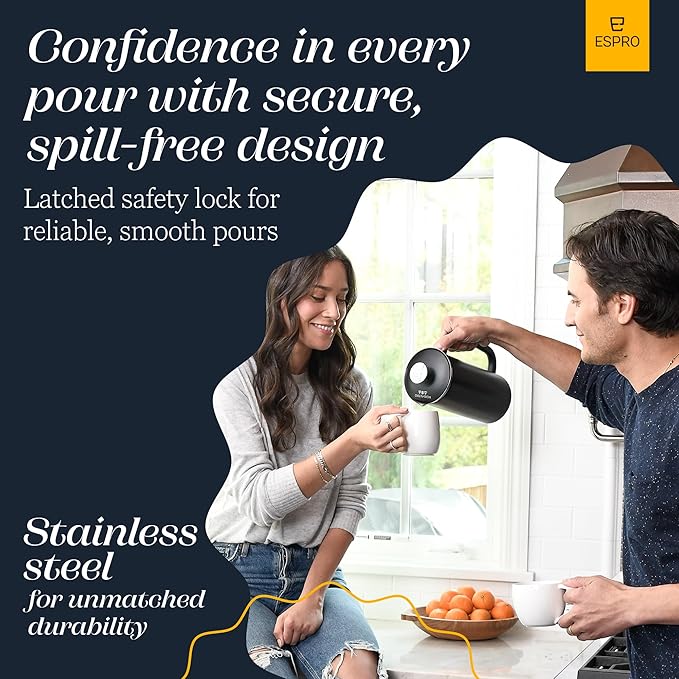 ESPRO P7 French Press Stainless Steel 304 – Patented Double Walled Micro-Filter Insulated French Press Coffee Maker, Grit-Free Brew - Heat Resistant BPA Free Coffee Maker - Matte Black(18oz)