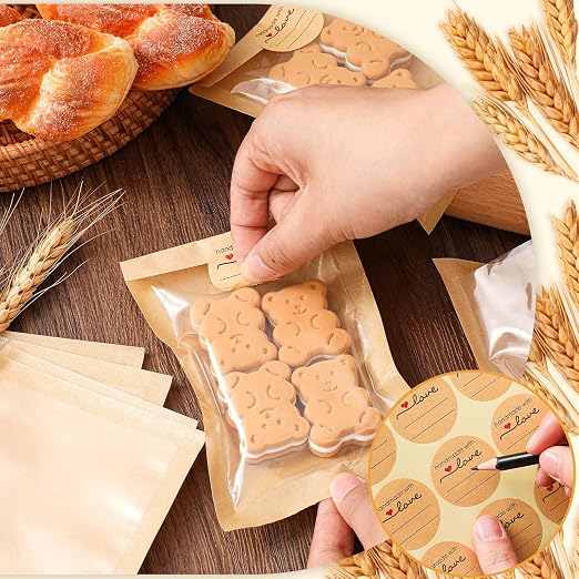 Outus 100 Pcs Cookie Packaging Bags with Seal, 4 x 6 Inch Bakery Pastry Bags with Window, Heat Sealable Grease Resistant Paper to Go Bake Sleeves for Gift Giving Donut Bread Sandwich (Brown) - Image 5