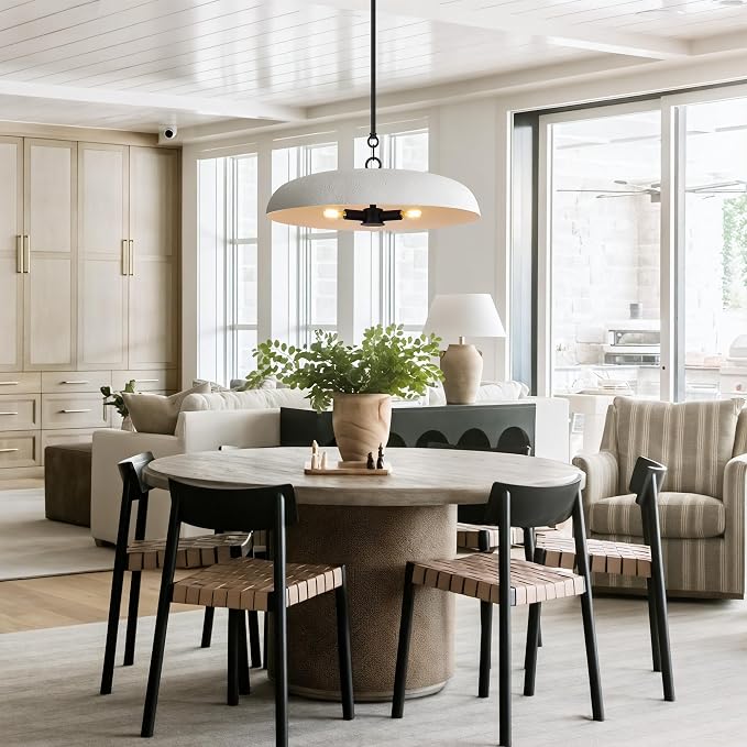 LamQee 20 Inch Oversized Large Pendant Lights, 3-Lights Textured White Modern Dome Chandelier, Rustic Metal Pendant Lighting Fixture Ceiling Hanging for Kitchen Island, Dining Room Over Table, Bar - Image 3