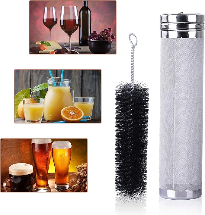 Beer Brewing Dry Hopper Filter Akamino 300 Micron Mesh Stainless Steel Hop Filter Strainer with Nylon Bristles for Home Beer Brewing Home Coffee