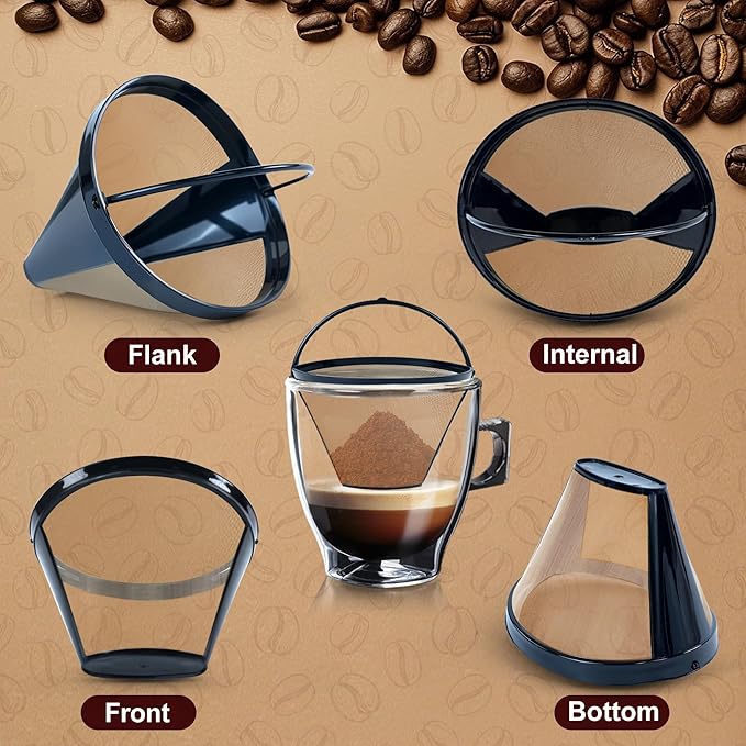 2 Pcs Reusable No.4 Cone Coffee Maker Filters for Ninja,Replacement Coffee Basket Filters, #4 Cone Permanent Stainless Steel Mesh Basket Compatible with Ninja Cuisinart Hamilton Beach Coffee Maker