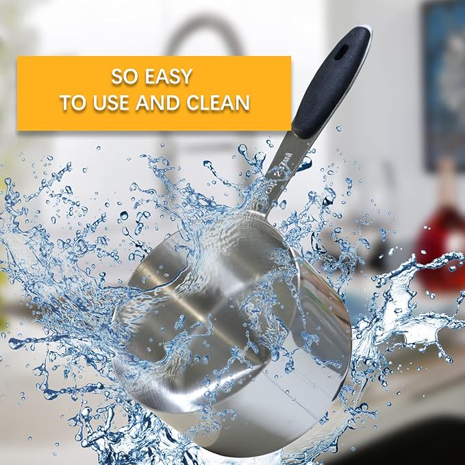 2PCS 1Cup (237ml, 8oz) Single Measuring Cup with Black Silicone Grip, Stainless Steel Individual Measure Scoop Only
