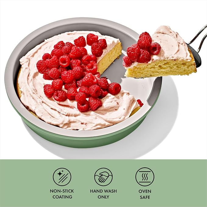 OXO Good Grips Non-Stick Pro Ceramic Coated Metal Bakeware Cake Pan — 9 in Round — Basil, Round Baking Pan for Layered Cakes - Image 2