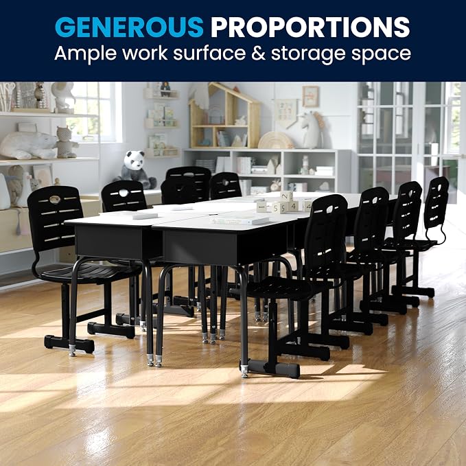 Flash Furniture Billie Student Desk - Gray Open Front Metal School Desk - 24"W x 18"D Adjustable Height, Durable Desk for School or Remote Learning, Set of 5 - Image 7