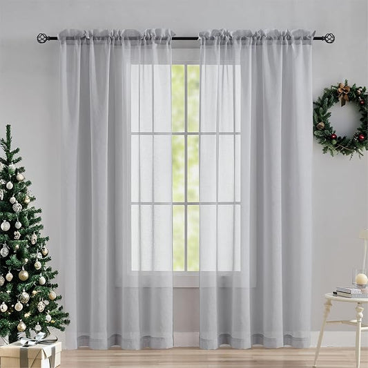 Home Brilliant Light Gray Curtains Window Treatment for Bedroom Semitransparent Panels Set of 2 Drapes for Living Room, 54 x 84 inch Length by HomeBrilliant