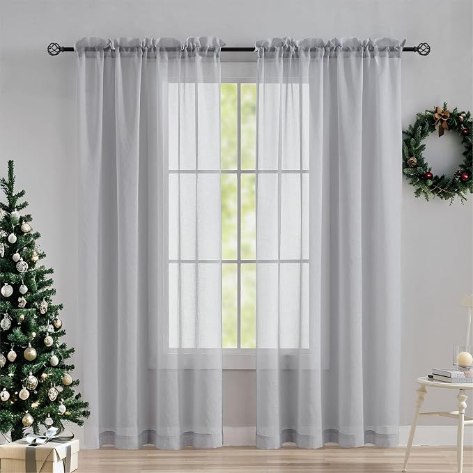 Home Brilliant Sheer Curtains for Bedroom 72 inch Long Window Treatment Panels for Living Room, Set of 2, 54 Width, Light Grey by HomeBrilliant