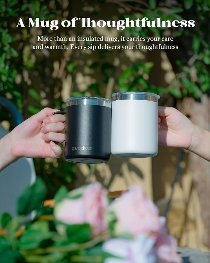 4 Pack 12oz Insulated Coffee Mug with Lid – Double Wall Stainless Steel Travel Cups with Handle, Keep Hot & Cold Drinks, Ideal Gift for Coffee Lovers, Office & Camping, Dark (Assort colors) - Image 7