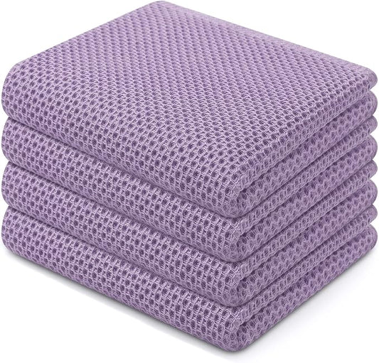 Homaxy 100% Cotton Waffle Weave Kitchen Dish Towels 4-Pack, Lavender | 13 x 28 Inches, Ultra Soft Absorbent Dish Towels, Quick Drying Cleaning Towels by Homaxy
