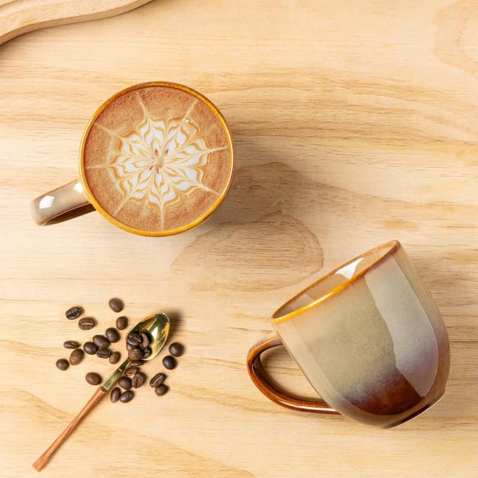 theterra Ceramic Coffee Mugs Set of 6, 12 oz Coffee Cups with Handle | Handmade, Suitable for Latte, Tea, Milk, Beer & Hot Cocoa, Creamy Amber - Image 3