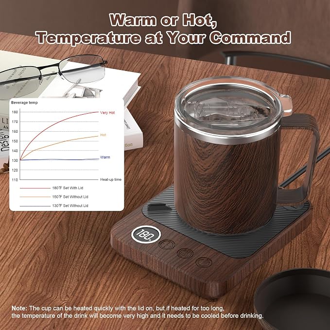 Felibeaco Coffee Mug Warmer &Mug Set for Desk, Smart Coffee Cup Warmer with 16oz Heated Mug, Cup Heater with Auto Shut Off for Office/Home, Coffee Gifts for Men&Women, for Dad, Wood - Image 3