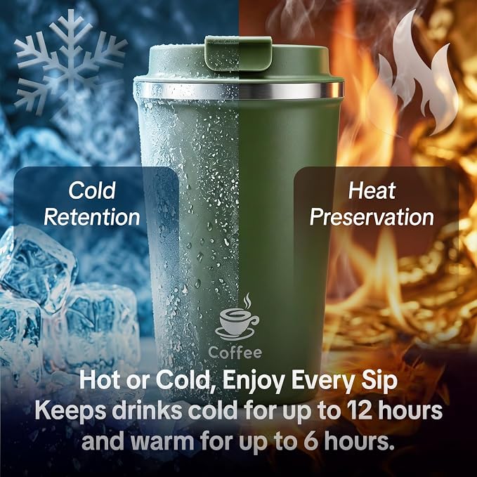 17oz Travel Coffee Mug ,Leakproof Vacuum Coffee Cup Insulated Tumbler | 304 Stainless Steel, Double-Wall Vacuum Insulated, Leakproof, Fits Hot & Cold Drinks Car Cup Holders, Travel, Office - Image 7