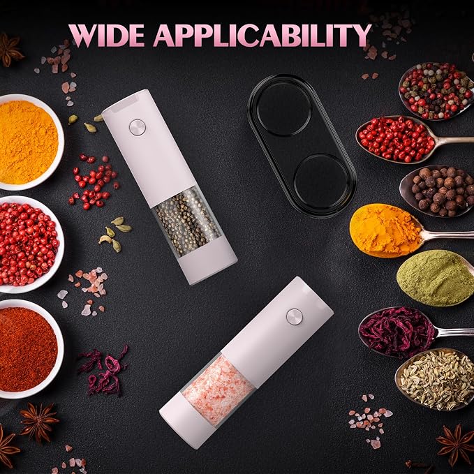 Salt and Pepper Grinder Set Birthday Gifts for Mom Automatic Battery Upgraded Larger Capacity Pink Salt Pepper Set New Apartment Gifts for Housewarming Cooking Gift - Image 5