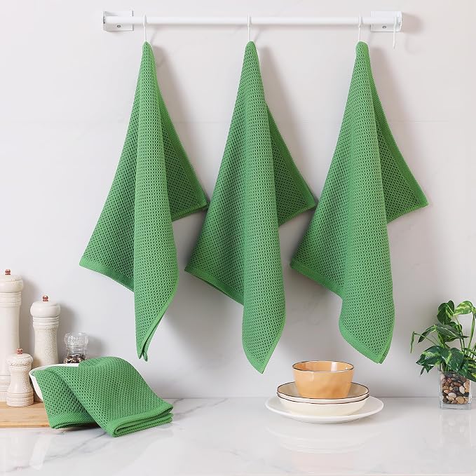 Homaxy 100% Cotton Oversized Waffle Weave Kitchen Towels 4-Pack | Grass Green, 20 x 28 Inches, Ultra Soft Absorbent Dish Towels, Quick Drying Large Cleaning Towels - Image 6
