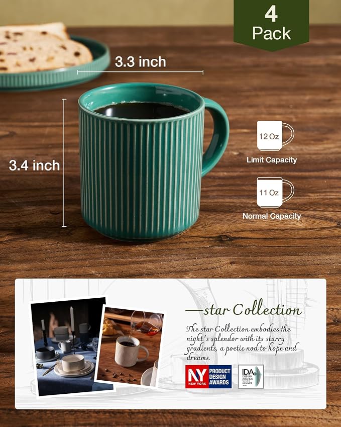 famiware Coffee Mug Set for 4, Star 12 oz Catering Mugs Cup Set with Handle for Coffee, Tea, Cocoa, Milk- Ceramic Stoneware Drinkware Set, Sage Green - Image 5