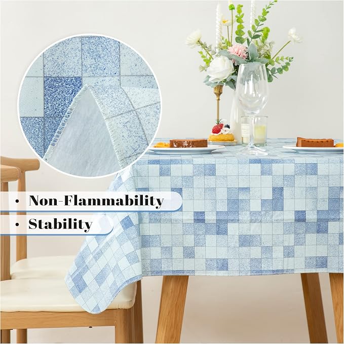 FIFTY FEET 54X54 Inch Square Tablecloth, Vinyl Tablecloth with Flannel Backing Waterproof Table Cloth, Spill Proof Picnic Table Cover for Outdoor/Indoor/Camping/Dining(Blue Plaid) - Image 8