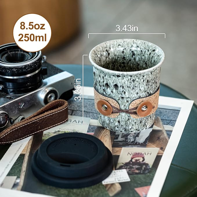 Travel Coffee Mug, Reusable Coffee Cup with Lid, To Go Camping Mug | 8.5oz Tumbler Mug with Spill Proof Lid | Ceramic, Microwave and Dishwasher Safe | for Men and Women Coffee Gift - Image 2