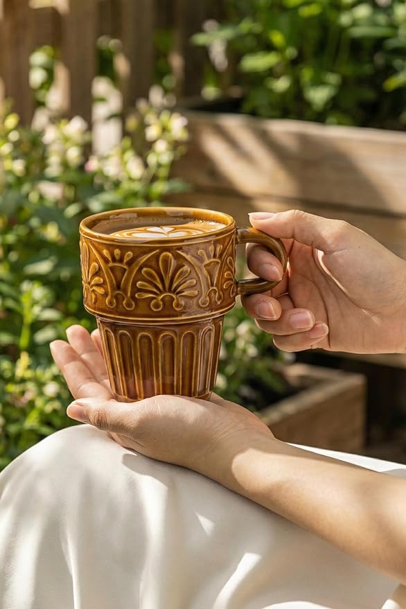 Ceramic Coffee Cups, Coffee Mugs Set of 4, 12 OZ Ceramic Mugs, Stackable Mug, Brown, Microwave & Dishwasher Safe for Hot Drinks Cocoa Latte, Perfect for Daily Use Gathering & All Holiday Gifts - Image 7