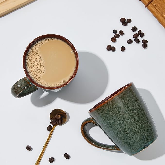 Pokini Coffee Mug 14 oz, Ceramic Coffee Mugs Set of 6, Reactive Glaze Mug for Latte/Tea/Cappuccino, Large Stackable Mug Set for Men, Women, Dad, Mom, Dishwasher & Microwave Safe, Brown Green - Image 4