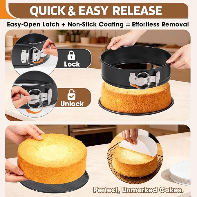 MASSUGAR 9 Inch Springform Pan, Nonstick Cheesecake Pan with Silicone Protector, 50 Pcs Parchment Paper Liners & 3 Cake Scrapers, No Leaks in Water Bath, Leakproof Round Cake Pan with Removable Bottom - Image 3