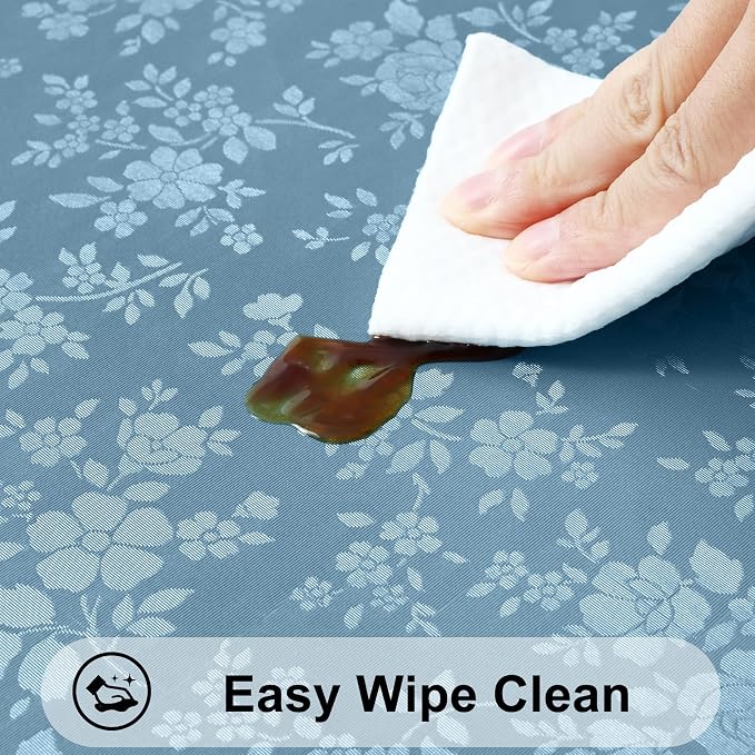 Smiry Square Waterproof Heavy Duty Vinyl Tablecloths, 54 x 54 Inch | Wipeable Washable Floral Embossed Table Cover for Kitchen and Dining Room, Indoor & Outdoor Use, Stone Blue - Image 3