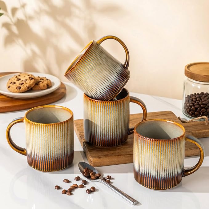 theterra Ceramic Coffee Mugs Set of 6, 14.2 oz Coffee Cups with Handle | Handmade, Suitable for Latte, Tea, Milk, Beer & Hot Cocoa, Dusk Blue - Image 4