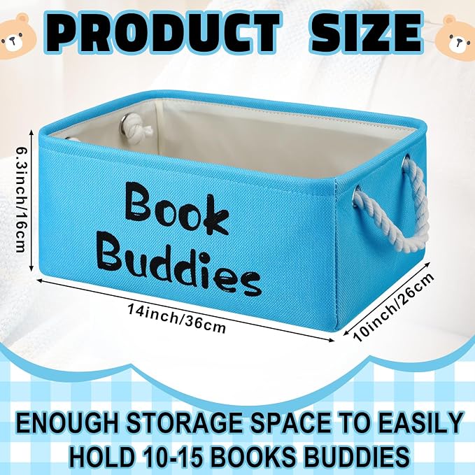 Marsui Book Buddies Themed Storage Basket, Book Buddies Basket for Classroom Reading Prizes Storage Bin Bookish Accessories Bookworm Gift for Club Members Student Teacher Classroom Reading Accessories - Image 3