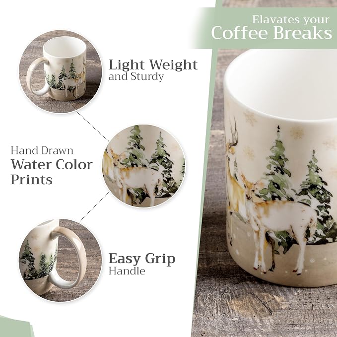 Maison d' Hermine Coffee Mug with Handles Tea Cups (12 Ounce, Pack of 1) | Fine Bone China Coffee Mugs for Hot Beverages Cappuccino Latte Home Hotel Spring Summer -Deer In The Woods - Forest Deer - Image 5