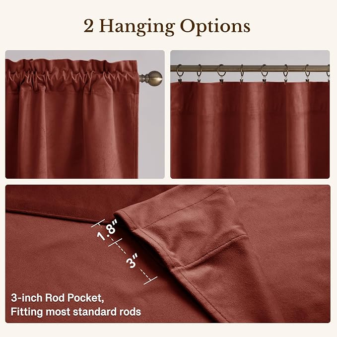 Rust Classic Velvet Valance 52x18 Inch 1 Panel | Earth Tone Wavy Kitchen Curtains, Vintage Window Treatment for Living Room, Bathroom, Small Windows, Christmas Decor - Image 4