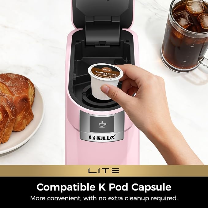 CHULUX Lite Single Serve Coffee Maker for K Cup with One Touch Brew, Pink | Boiler Fast Heating System, Unique Split-Flow Nozzle, Designed for Standard Mugs, 5 to 12 oz Brew Sizes, Single Cup Reservoir - Image 3