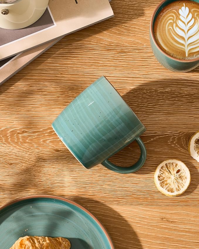 famiware Coffee Mugs Set of 4, Meteor 13 oz Ceramic Mug Cup Set with Handle for Coffee, Tea, Cappuccino, Latte, Milk, Peacock Green - Image 2