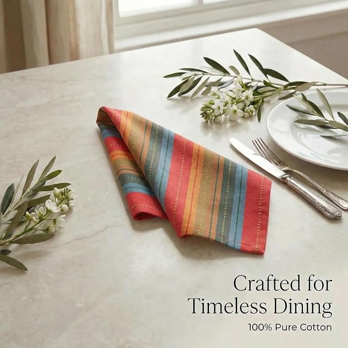 Urban Villa Cloth Napkins Cotton 20x20 (Set of 12) Red Stripes - Image 8