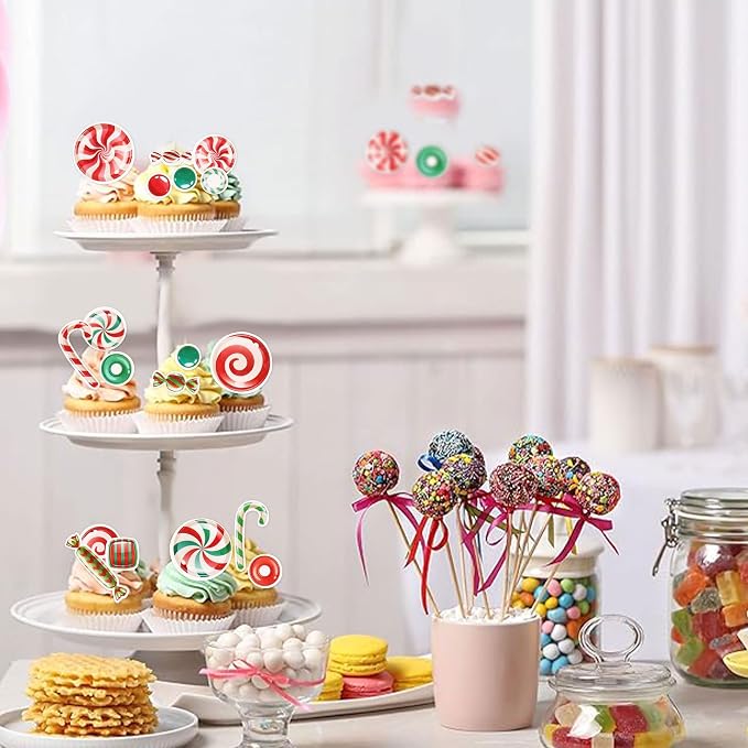 54PCS Edible Christmas Cupcake Toppers - Wafer Paper Candy Cupcake Toppers Decorations for Christmas Party Supplies Holiday Party Decorations - Image 2
