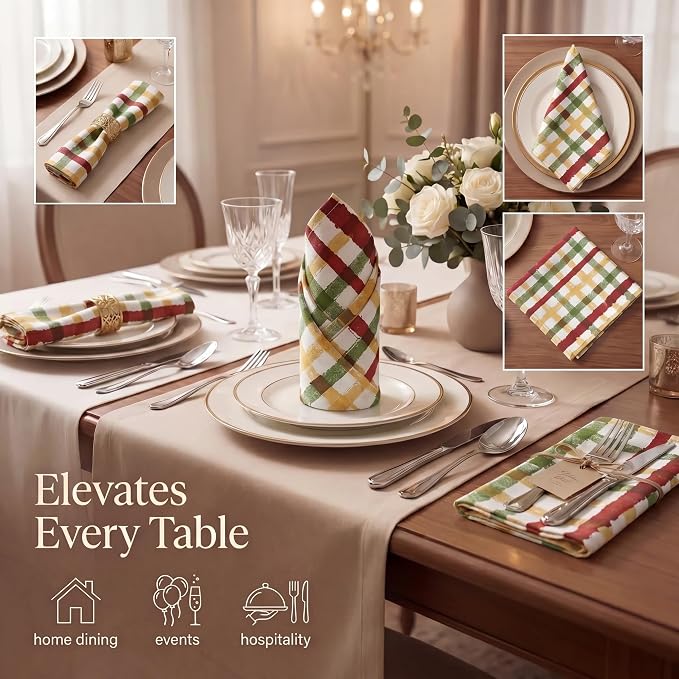 Urban Villa Cloth Napkins Cotton 20x20 (Set of 12) Check Print - Image 2
