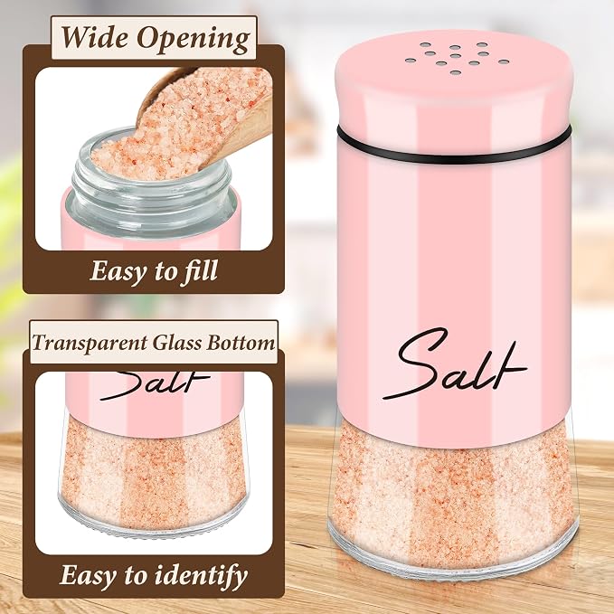 Pink Salt and Pepper Shakers Set, 5 oz Kitchen Decor | Accessories Home Essentials Cute Household Items for Kitchen Cooking Table, RV, Camp, BBQ Refillable Design - Image 2
